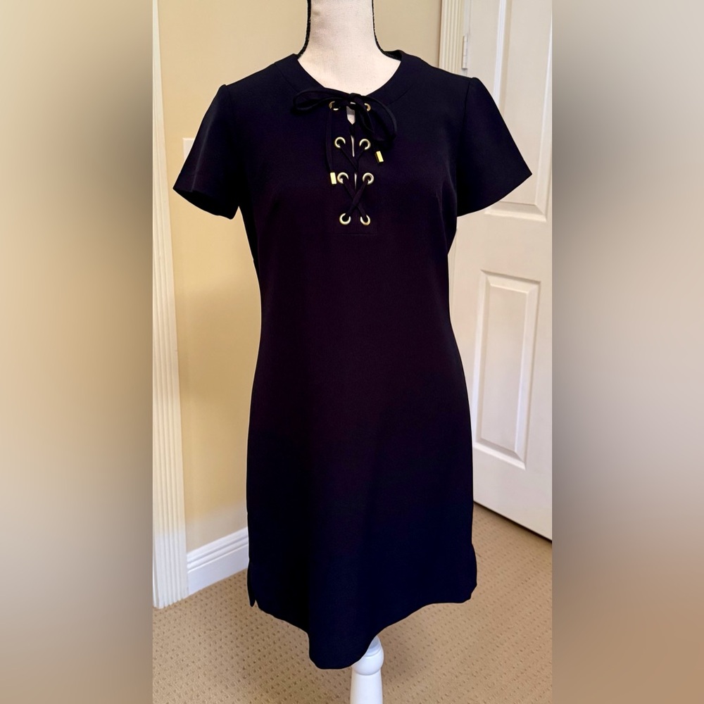 NWOT Eliza J Black Lace-Up Short Sleeve Mini Dress, Fully Lined, Sz 8P